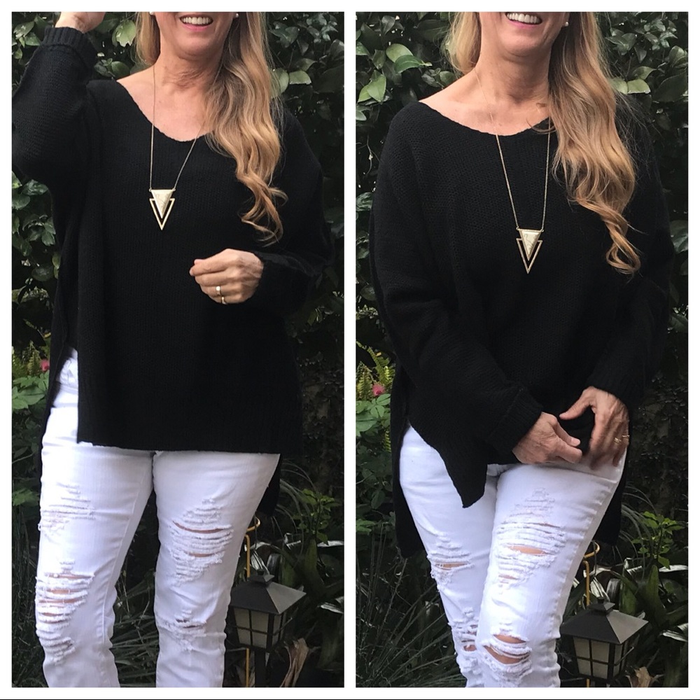 Making a Statement! Black Oversize Hi Lo Sweater - Picture 5 of 8
